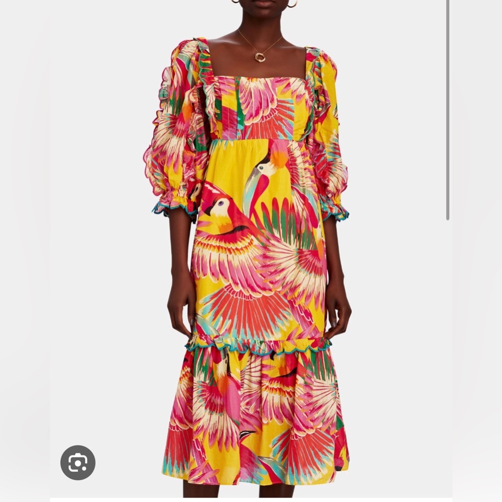 NWT farm rio scallop toucan midi dress L